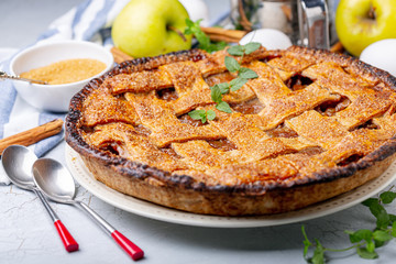 Traditional lattice apple pie.