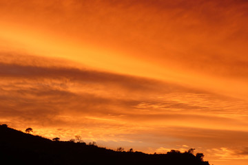 Bright Vibrant Orange And Yellow Colors Sunset Sky .