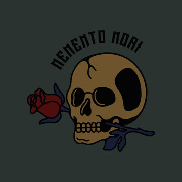 Skull rose on black background