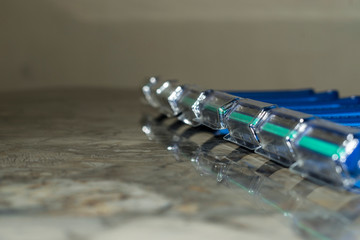 a bundle of sharp and new shaving razors in blue color  