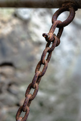 Close up of seamless old rusty chain hanged up
