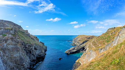 View of headland Barras Nose from the ruins of Tintagel in Cornwall - Panoramic