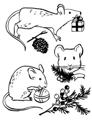 mouse happy  new year illustration black and white