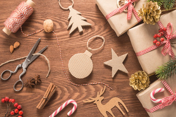 Christmas decoration on wooden background 	