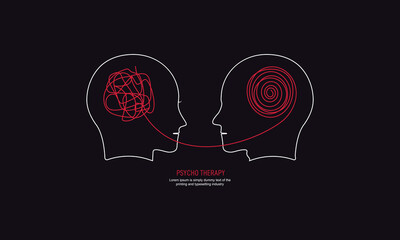 Two humans head silhouette psycho therapy concept. Therapist and patient. Vector illustration