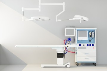 operating room with equipment illuminated by daylight beam