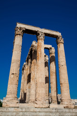 Ruins of the Temple of Olympian Zeus also known as the Olympieion at the center of the Athens city in Greece