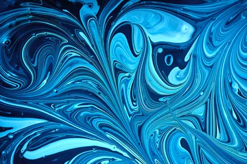 Foto op geborsteld aluminium Raamdecoratie trends De abstracte vloeibare blauwe achtergrond van de kleurenkosmische ruimte. Exoplaneet kosmisch zeepatroon, verfvlekken