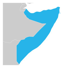 Map of Somalia green highlighted with neighbor countries