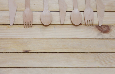 Eco paper plate fork on old wooden table