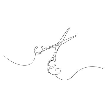 Continuous One Line Drawing Scissors. Vector Illustration.