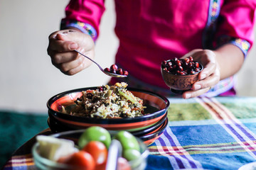 Myanmar Burmese traditional tea leaf salad close up