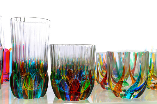 Colorful Murano water glasses set from Venice Italy