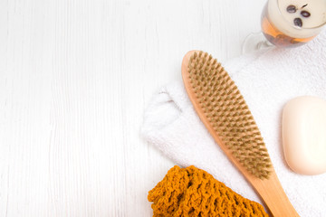 eco-friendly products for washing and body massage, zero waste concept, copy space, fly massage...