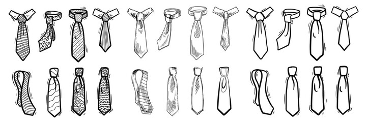 Different men ties hand drawn illustrations set