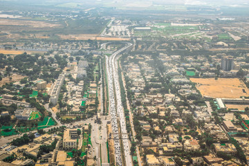 aerial view of an Asian city in the early morning and it's quite populated