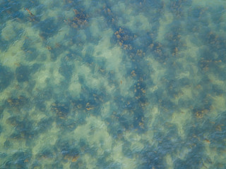 Stony bottom under greenish transparent water. Thailand	