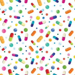 Seamless pattern with medicine drugs illustration and transparent background