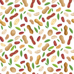 Seamless pattern with illustration of peanuts and transparent background