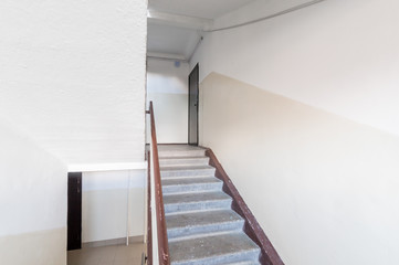 Russia, Moscow- July 06, 2019: interior room apartment. standard repair decoration in hostel. public place, staircase