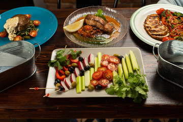 Vegetables platter on wooden table