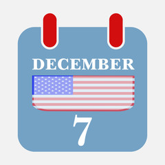 Calendar Icon December 7 with USA flag Vector illustration Eps 10