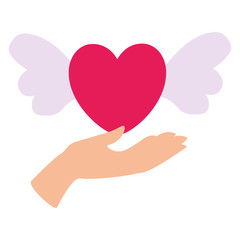 Isolated hand and heart with wings vector design