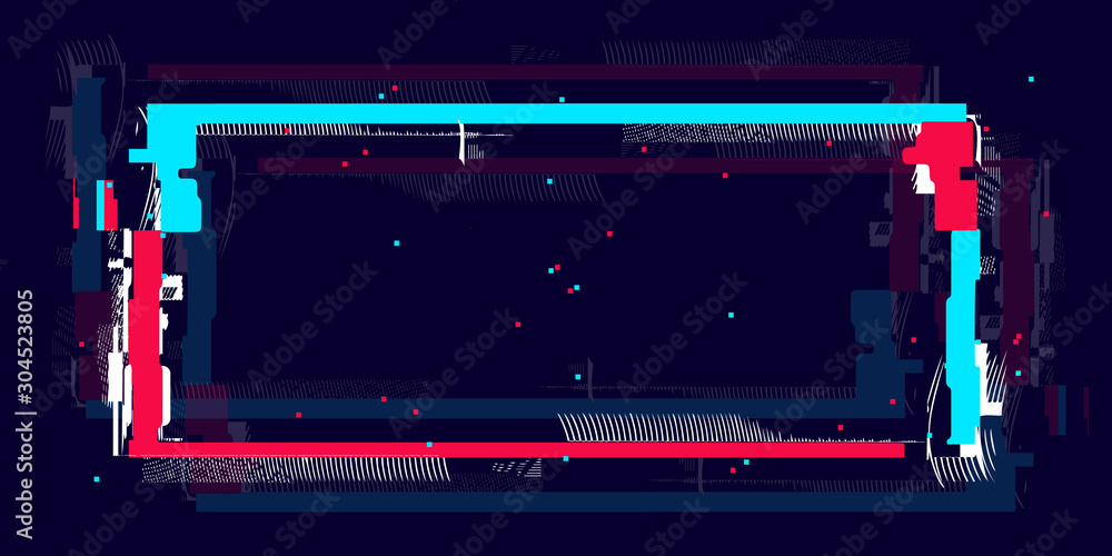 Aufkleber glitch rectangle frame in neon color. distorted shape with glitch effect and empty place for promo, 