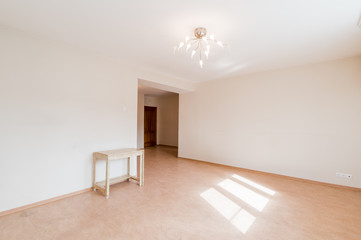 Russia, Moscow- July 06, 2019: interior room apartment. standard repair decoration in hostel. bright empty room without furniture