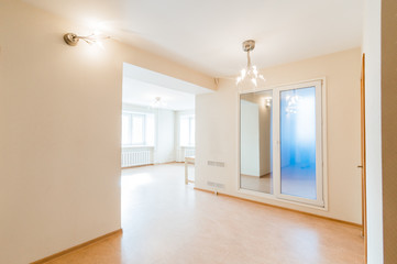 Russia, Moscow- July 06, 2019: interior room apartment. standard repair decoration in hostel. bright empty room without furniture