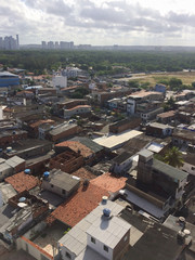 Recife / Pernambuco / Brazil. November, 18, 2019. Aerial view of the Pina community with its houses and narrow streets that are sometimes associated with Rio's favelas, in the south of Recife.