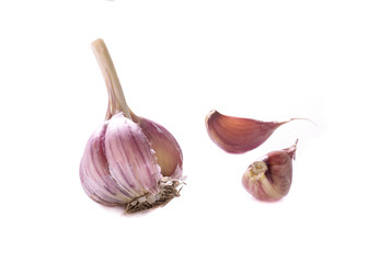 garlic and garlic cloves isolated on a white background