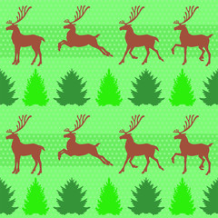 Vector illustrations of Christmas pattern seamless with deer, fir and pine