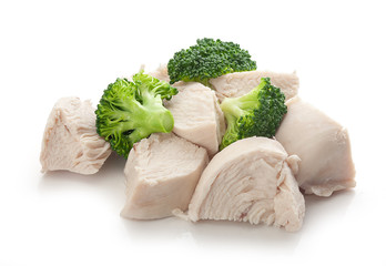 Prepared chicken pieces with broccoli