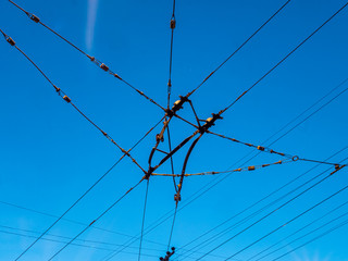 Wires in the sky with blue background