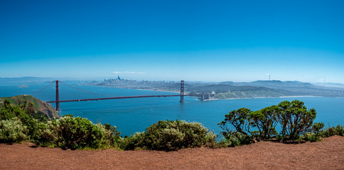 View from the San Francisco Park to the Red Golden Gate Bridge