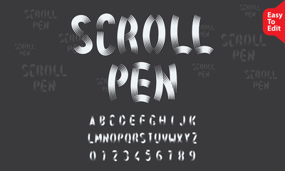 hand drawn scroll pen calligraphy brush stroke alphabet. Letters and numbers. Stock vector typeface for your header and any typography design.