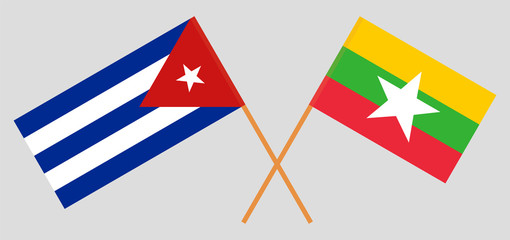 Crossed flags of Myanmar and Cuba