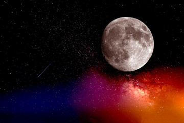 The moon, galaxies and a shooting star