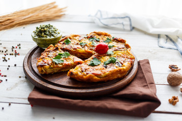 Homemade pie with egg and sausage