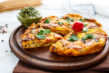 Homemade pie with egg and sausage