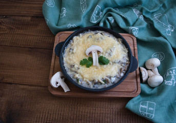 mushroom julienne in a pan on the table