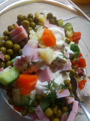 fresh salad with cheese and olives