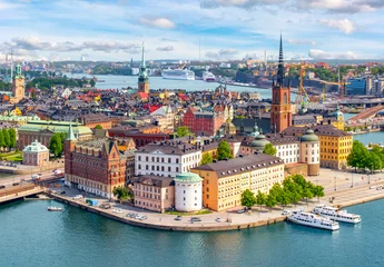 Foto auf Acrylglas Stockholm Stockholmer Altstadt (Gamla Stan) Stadtbild vom Rathaus oben, Schweden