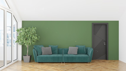 Modern design living room interior with beautiful view . 3D rendering