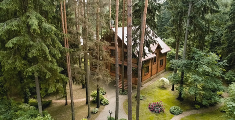 Constructed from wooden log house, wooden house.
