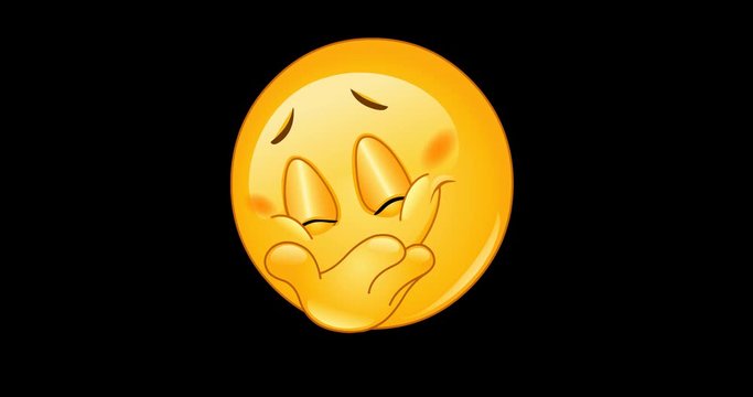 Animation of an emoji emoticon hiding his smile including alpha channel