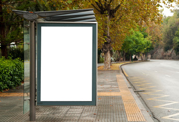 Billboard, banner, empty, white at a bus stop