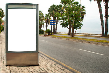 Billboard, banner, empty, white at a bus stop