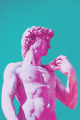 Profile of David statu by Michelangelo Buonarotti replica in vaporwave style